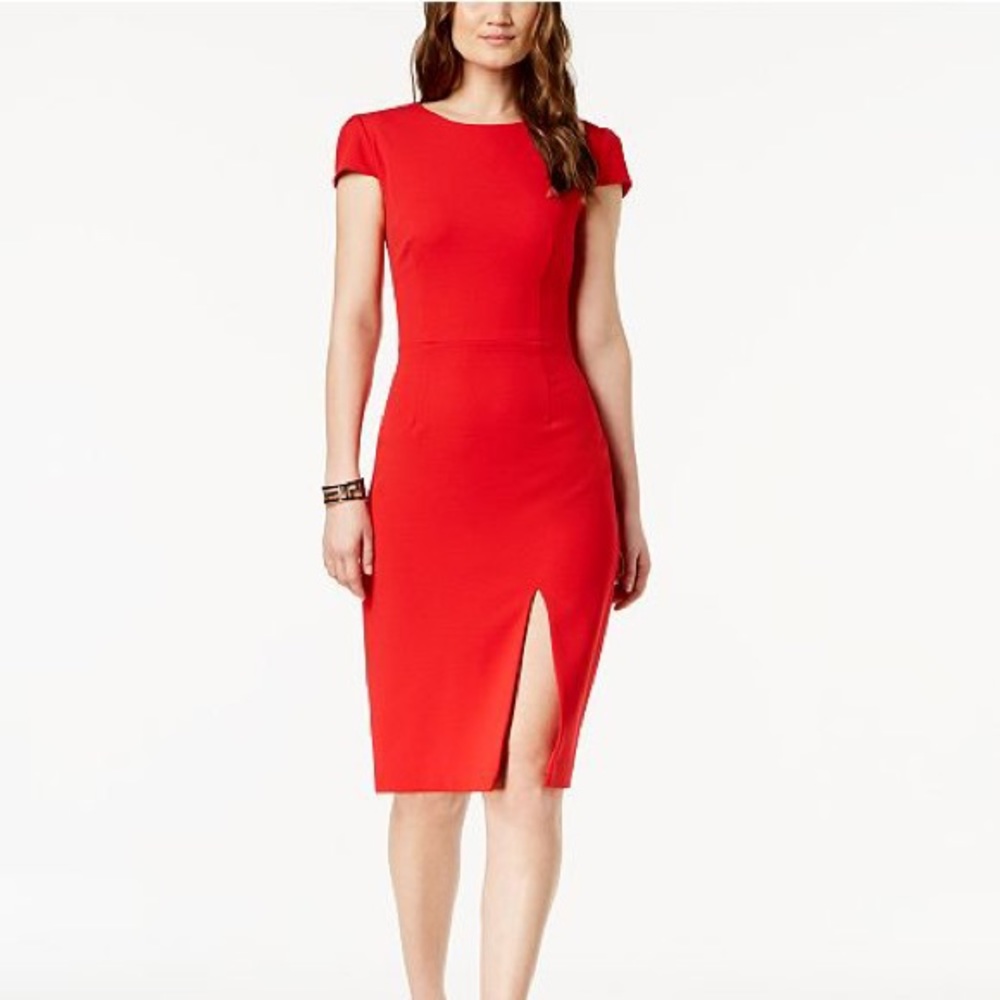 Betsey Johnson red cap-sleeve slit dress